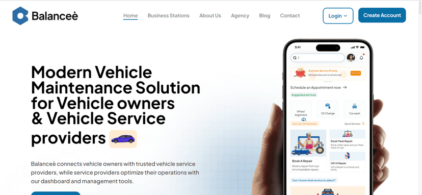 Vehicle repair/automotive solutions platform screenshot